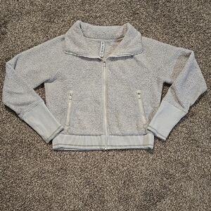 Athleta Gray and Gold Teddy Jacket with Plush Texture